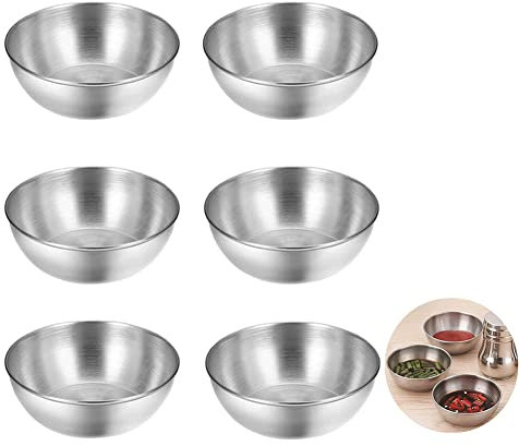 Jasni 6 Stück Edelstahl-Saucenschalen, Gewürz-Saucenbecher, Gewürzschalen, Dip-Schalen, Servierplatten, Sushi-Soja-Gerichte, silbrig