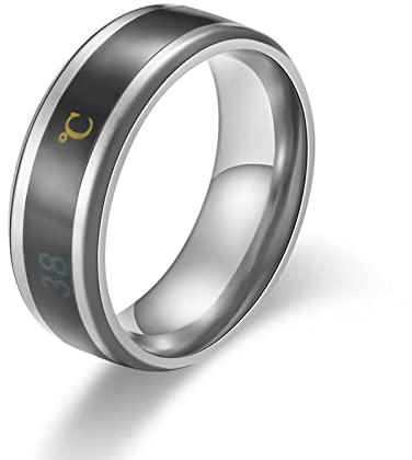 BCughia Ring Schmuck, Eboy Ring Schwarz Rostfreier Stahl Design für Die Induktionstemperaturmessung Versprechen Ringe Herren Größe 57(18.1)