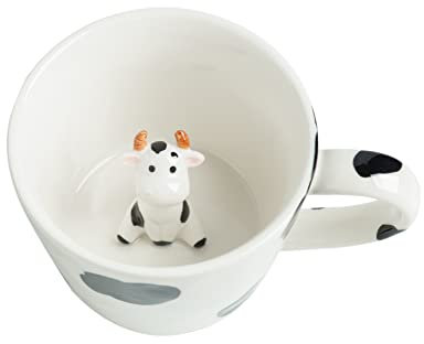 DIHOclub Cow Ceramic Cup Hidden 3D Animal Inside Mug,Cute Cartoon Handmade Figurine Mugs,Holiday and Birthday Gift for Coffee Milk Tea Lovers,12 OZ(White,Black)