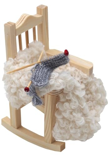 ZauberDeko Wichtel Zubehör Schaukelstuhl Decke Strickzeug Miniatur Set 3-teilig