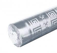 SANYGIENE Nappe Papier Damassé Argent | Effets Tissu - Déperlant | Largeur 1,20 m | Décoration de Fête | Arts de la Table Eco (Rouleau 6m (Largeur 1,20m))