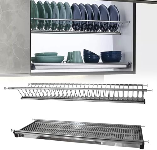 Evotrade Escurreplatos de acero inoxidable empotrable con muelles ajustables – Para mueble colgante – Kit con recogedor de gotas y rejilla vasos (para módulo de 70 cm)