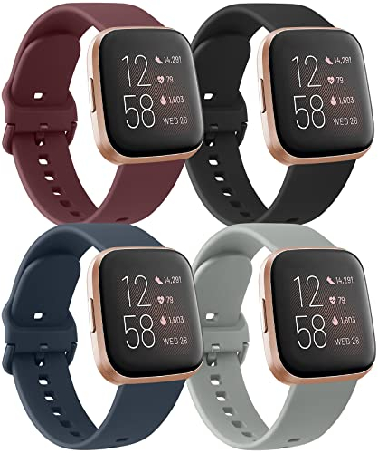 Vancle 4 Pack Armband Kompatibel für Fitbit Versa 2/Fitbit Versa/Versa Lite Armband, Weiches Silikon Sport Ersatzarmband für Damen Herren (Schwarz/Grau/Weinrot/Navyblau)