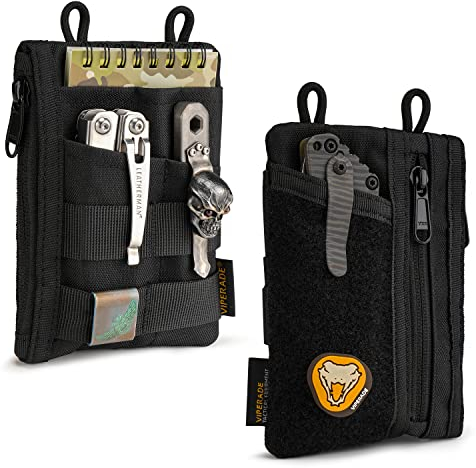 VIPERADE VE18 Small EDC Pouch Tool Organizer, Multifunction Small Tools Pouch with 6 Pockets, EDC Organizer for Men, Mini Pocket Organiser with Patches Area for DIY(Black)