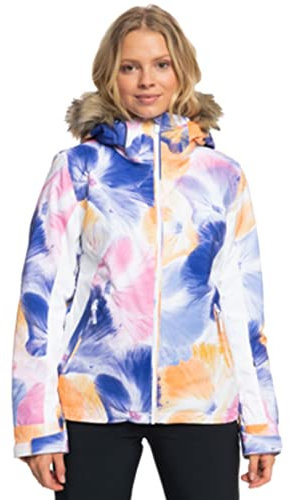 Roxy Women's Jet Ski WarmFlight Insulated Snow Jacket, Bright White Pansy Pansy, Small