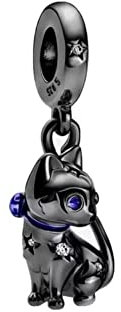 BEEUVIP Damen Schwarz glänzende Haustier Katze Dangle Charm Anhänger für Armband 925 Sterling Silber Geburtsstein Charms Beads passend für Armband
