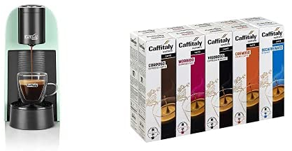 Caffitaly System - VOLTA S35 Macchina da Caffè Espresso a Sistema Chiuso per Capsule Originali R-Smart con Poggia Tazze, Verde + Capsule Originali con Sistema R-smart, Variety Pack - 100 Capsule