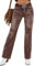 Roskiky Jeans da donna a vita alta, jeans da donna con fori, elasticizzati, marrone, M