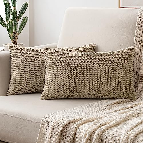 MIULEE 2er Set Kissenbezug Dekokissen Kissenbezüge Kissenhülle Zierkissen Sofakissen Kordsamt Deko Weich Couchkissen Bezug Kissenhüllen für Sofa Wohnzimmer Polsterkissen 40x60 cm Farbe Sand
