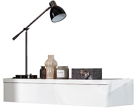 Mirjan24 Schminktisch Naliro, Kosmetiktisch mit Schublade, Make-up Tisch, Frisiertisch, Hängeschrank (Weiß/Weiß Hochglanz)