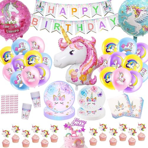 LOVEXIU Stoviglie Compleanno Set,16 Ospiti,133 PCS Decorazione Feste Compleanno Bambini,Piatti Rosa Compleanno,Striscione,Cake Topper,Tazze,Tovaglioli,per Decorazioni Stoviglie Feste di Compleanno
