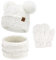 Baby Mädchen Jungen Winter Warm Mütze Loop Schal Handschuhe Set, Kinder Pompom Wintermütze Strickmütze Beanie Fäustlinge Schlauchschal für 0–4 Jahre Kleinkinder Neugeborenen, Weiß