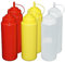 Je 2 Stück rot, gelb,transparente Quetschflaschen 1 Liter Dosierflasche Spenderflasche Dressingflasche