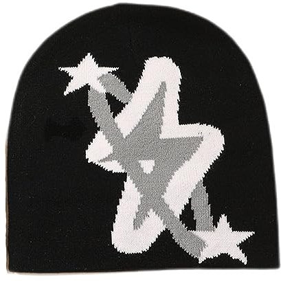 Punk Lightning Beanie Rock Skullies Gestrickte Hip Hop Mütze Gothic Beanies Casual Outdoor Skimütze Slouchy Skull Cap Schwarz, Schwarz, M-L