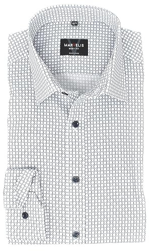 Marvelis Herren Businesshemd Body Fit Kent Kragen Langarm Muster Braun/Blau