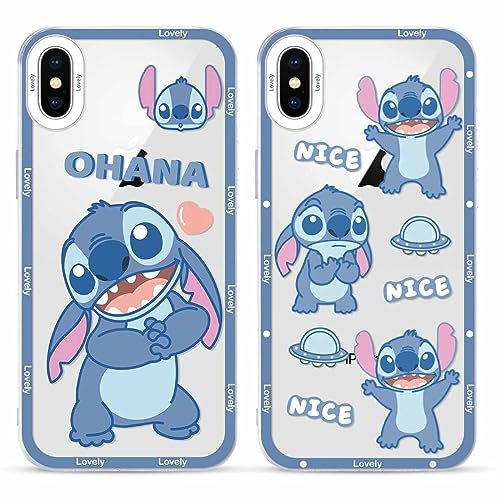 FGIAZDU 2 PackCartoon Cases for iPhone XS Max Case 6.5'',Kawaii Character Anime Girly Stitch Phone Women Girls Boys Kids,Funny Clear Soft TPU Cover Shockproof Protective Funda