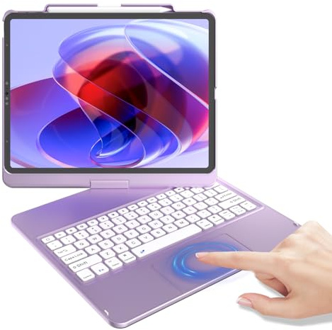 KBCASE Funda con teclado para iPad Air de 13 pulgadas M4/M3/M2 (2026/2025/2024)/para iPad Pro 12.9 6ª/5ª/4ª/3ª generación, funda giratoria de 360° con panel táctil y soporte para lápiz para iPad Air