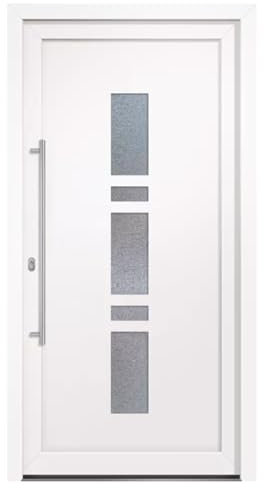 HORI Eingangstür Kunststoff Komplettset - Chain – Moderne Hauseingangstür mit Stahlverstärkung, Wärmeschutz & 5-fach-Verriegelung I Farbe: Weiß I DIN links I Modell: I 2100 x 1100 cm