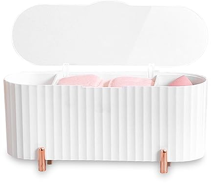 ERFGT Wattepads Aufbewahrung Behälter Wattebällchen Behälter mit Deckel 3 Fächer Qtip Halter Spender Behälter für Wattestäbchen Wattepadspender, für Schlafzimmer, Badezimmer, Schminktisch (Weiße)