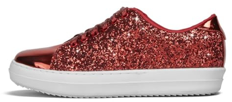 UBWDU Sparkling Strass Damen Glitzer Sneaker - Glänzende Pailletten Braut Freizeit Walk Schuhe für Fashionistas, Rot/Ausflug, einfarbig (Getaway Solids), 40.5 EU