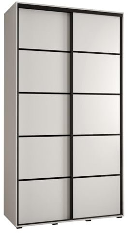 MEBLE KRYSPOL Davos 4 130 Schrank mit Zwei Schiebetüren für Schlafzimmer - Moderner Kleiderschrank mit Kleiderstange und Regalen - 235,2x130x45 cm - Weiß Weiß Schwarz