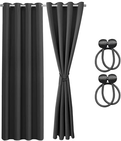 Cozyor Verdunklungsvorhänge Gardinen 2er Set mit Magnet-Raffhalter Thermogardine gegen Kälte 100% verdunkelnd, grau Nebula, Gardine mit Ösen für Schlafzimmer, Wohnzimmer, Kinderzimmer 200x135 cm