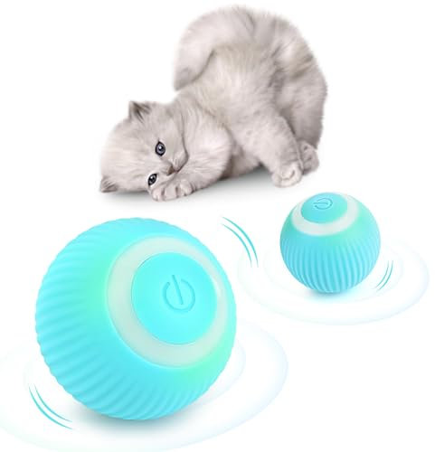 RISVOWO Pallina Automatica per Gatti con Luci LED - Giocattolo Interattivo 2 Modalità per Cuccioli - Rotolante Automatica con USB