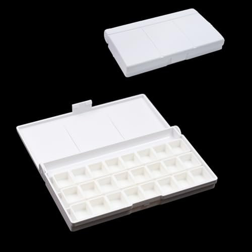 Bitray Palette de peinture blanche à 24 emplacements avec couvercle pour aquarelle et peinture à l'huile