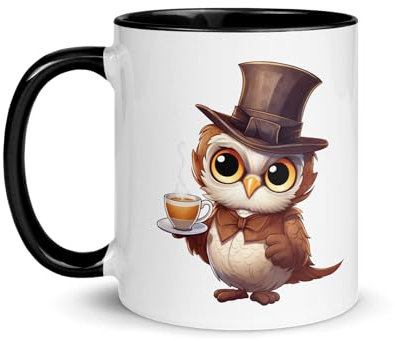 Chatcripant - Tasse Hibou Chouette Design Café Thé Mug Animaux Graphique Original Cadeau Calin Couple Nature Animaux Oiseaux Rapaces Femme (Chouette au thé)