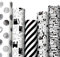 Geschenkpapier Set – Vielseitig Einsetzbar für Geburtstag, Hochzeit und Mehr, Elegantes Schwarz-Weiß, 5 Rollen mit Designs von Hunden, Katzen, Comics, Streifen und Punkten, Jede Rolle 2m x 70cm