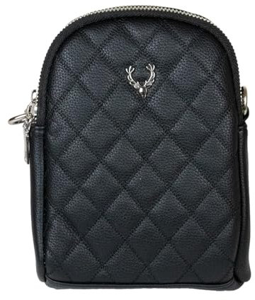 Trachten Handtasche Emma | Dirndl Umhängetasche mit Hirsch Applikation (Schwarz)