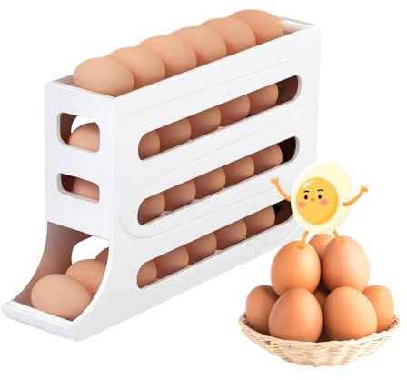 Eierhalter für Kühlschrank, 4 Etagen Automatisch Rollender Eierbehälter für Kühlschrank, Große Kapazität, Eierhalter für 30 Eier, Kühlschrank Organizer für Eieraufbewahrung (Weiß)