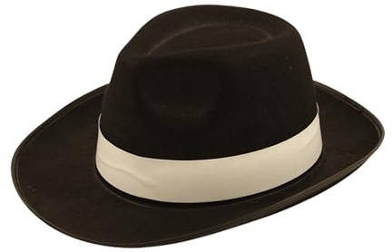 Lizzy 1 x Black Al Capone Gangster Hat (Adult) | Trilby Fedora Gatsby Bugsy Malone Capone 1920’s Pimp Gangster Fancy Dress Accessories