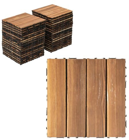Lot de 36 dalles de terrasse à emboîter en bois d'acacia massif - 30 x 30 cm - Pour véranda, balcon, toit, jardin et terrasse