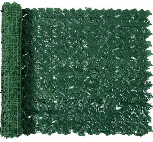 Jinwu Künstlicher Efeu-Sichtschutzzaun, 308 x 152 cm, künstliche Efeu-Hecke, erweiterbarer künstlicher Sichtschutzzaun mit 80 Stück Kabelbändern, Dekoration für den Außenbereich, Garten