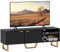 HOMCOM Meuble TV meuble télé bois banc TV pour téléviseur jusqu'à 70 pouces avec placard à 2 portes cannelées, compartiment ouvert et passe-câbles, pour salon chambre à coucher, 140 x 39 x 47 cm, noir