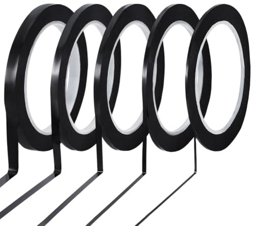 BENECREAT 5 Stile Schwarzes Diagrammlinienband, 2/3/4/5/6.5mm breites PET-Whiteboard-Klebeband, Grafikband-Gittermarkierungsbänder, Künstlerisches Klebeband, Buntglaszubehör, 66 m/Stil