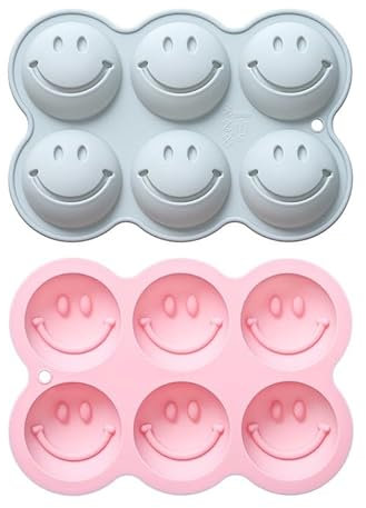 2 Pack Smile Silicone Molds, Smiley Face Themed Baking Moulds for Chocolate, Ice Cube, Cake, Dessert, Candy, Soap, Cupcake Topper, Jelly, Pudding, Wax Melts