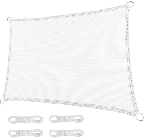 Sonnensegel Rechteckig 120 x 150 cm Windschutz 95% Uv-Schutz Rechteckig Terrasse Sonnenschutz Segel mit D-Ring Und Kordel für Außenbereich, Garten, Weiß