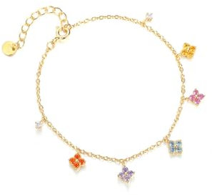 Hanaoops Kleeblatt Armband Damen 18K Vergoldeter Cubic Zirkonia Blumen Glücksarmband Stapelbare Armbander Handmade Schmuck Geschenk
