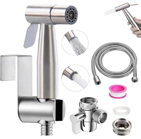 Bidet Shower Kit,Dual-Function Dual Switch Home Handheld Bidet Baby Toilet Set with Faucet Spray, Hose and Fitting, Perfect for Washing Hair or Wash Basin