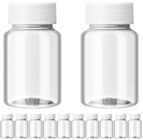 Angoily Set da 12 Contenitori Piccoli in Plastica Pet e Pp da 50ml con Coperchio, Bottiglie Ricaricabili Facili da Trasportare per Viaggio e Campeggio