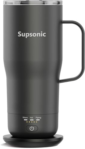 Supsonic - 20oz Self Heating Mug, Electric Coffee Mug Warmer Set with Auto Shut Off, Rechargeable Temperature Heating for Beverage, Coffee at Home & Outdoor, Heated Coffee Mug Gifts for Men Women | S3