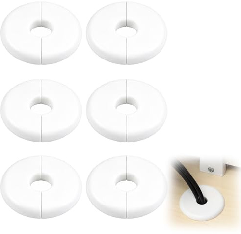 Cable Grommet, 6-Piece White Wall Hole Cover Set, Wall Cable Cover, Cable Wall Grommet for Concealing Wall Openings, Cable Hole Cover Wall for Neat Cable Management