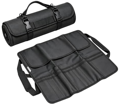 Etui Couteau, Malette Couteaux Résistant Oxford Réglable avec Bandoulière, Malette de Couteaux de Cuisine Professionnelle Pliable Professionnel 20 Compartiments pour Cuisine et Déplacements