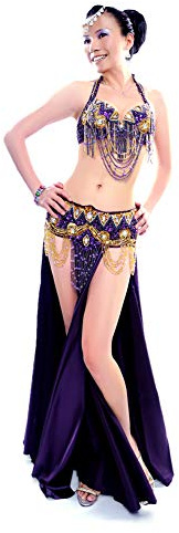 ROYAL SMEELA Frauen Bauch Tanz-Kleidung Strass Sexy Kleid BH/Gürtel/, violett
