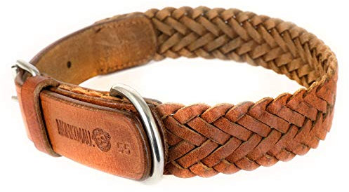 MONKIMAU Halsband für Hunde aus echt Leder geflochten verstellbar L 45-53 cm
