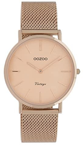 Oozoo Vintage Damenuhr mit massivem grobmaschigem Edelstahl Milanaise Metallband 36 MM Rosefarben/Rosefarben C9922