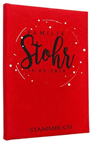 Hochzeitideal Stammbuch der Familie, Familienstammbuch aus Buchbinderleinen, Nr. 182 inkl. Personalisierung (Rot)