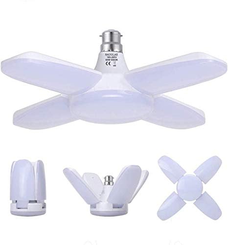 Sauglae Ampoules de Garage à LED, B22 Déformable 60W 6800LM, Blanc Froid 6500K, Ampoules de Garage à LED avec 4 Panneaux Réglables pour Garage, Entrepôt, Atelier, Sous-sol (Pack of 1)